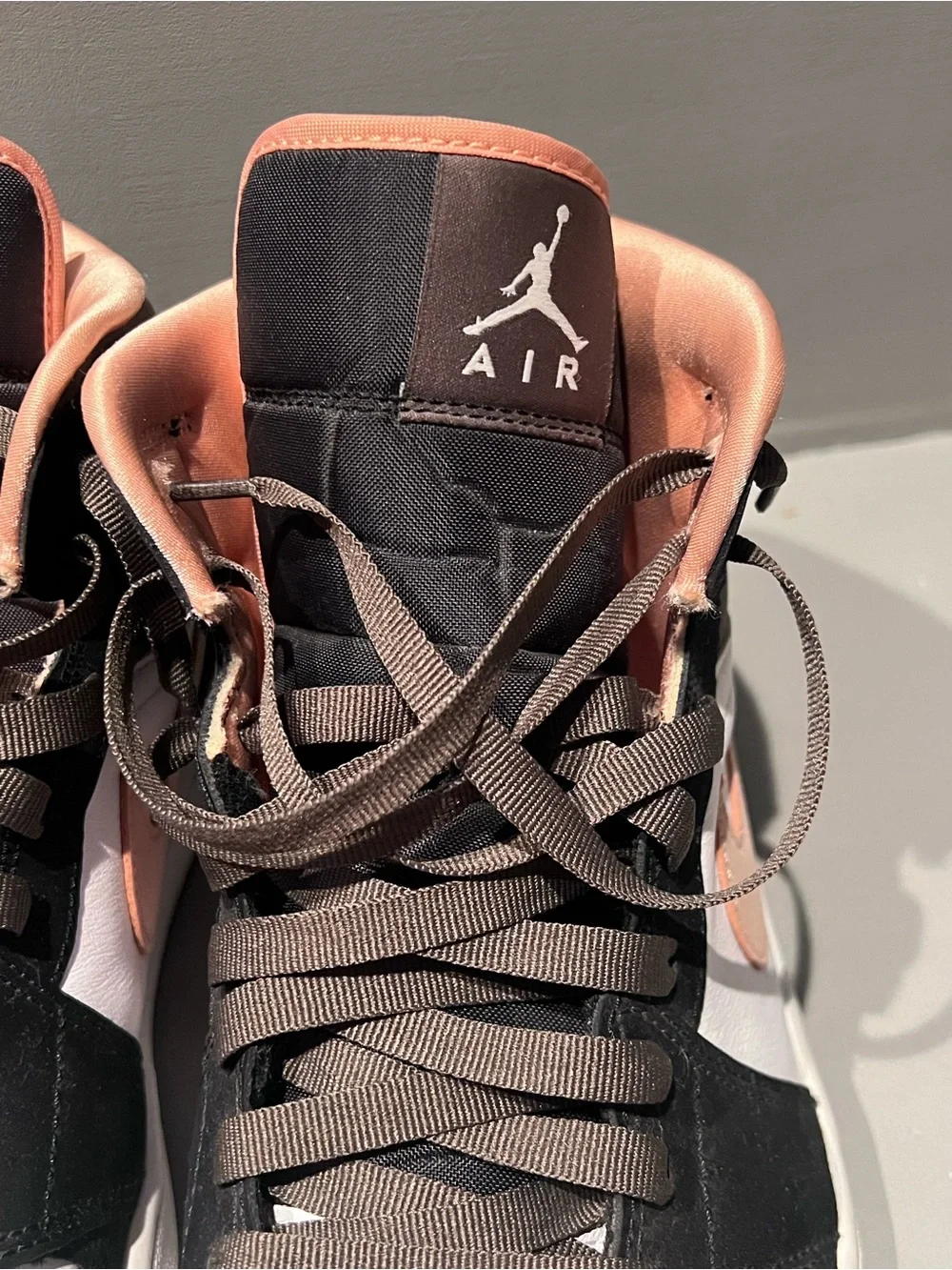 Jordan High-Top Sneakers - Black & White with Peach Accents